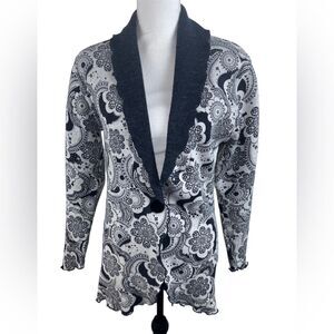 Venario Reversible Floral Paisley Open Front Cardigan Cotton Wool Blend Sz S